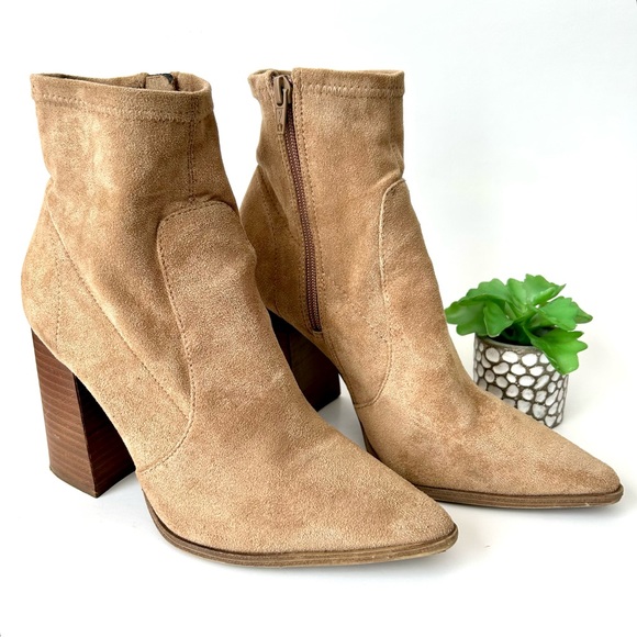 Steve Madden Touchdown Tan Suede Pointed-Toe Booties Western Ankle Boots 8.5 - Picture 2 of 10